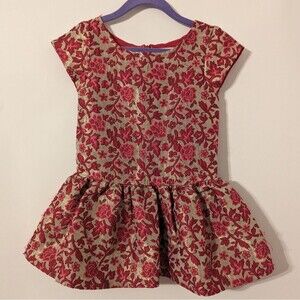 Peek Girls Annette Magenta Gold Metallic Embroidered Dress